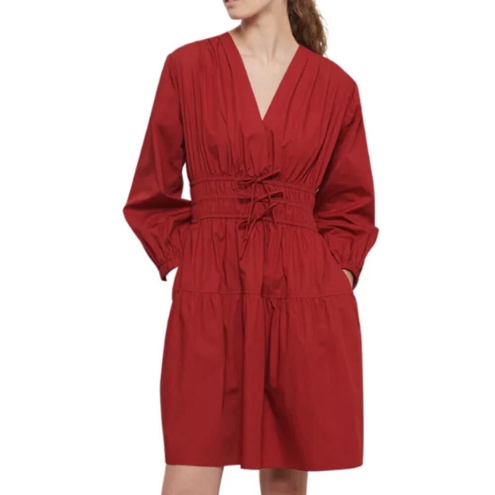Derek Lam 10 Crosby Emma V Neck Dress Women's 10 Merlot Red Tiered Renaissance‎